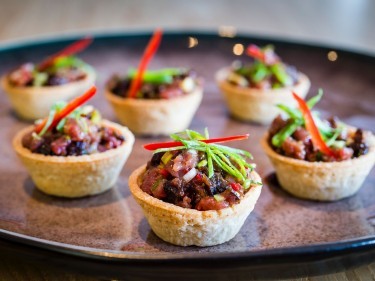 California Prune And Duck Tartare Tartlets. 