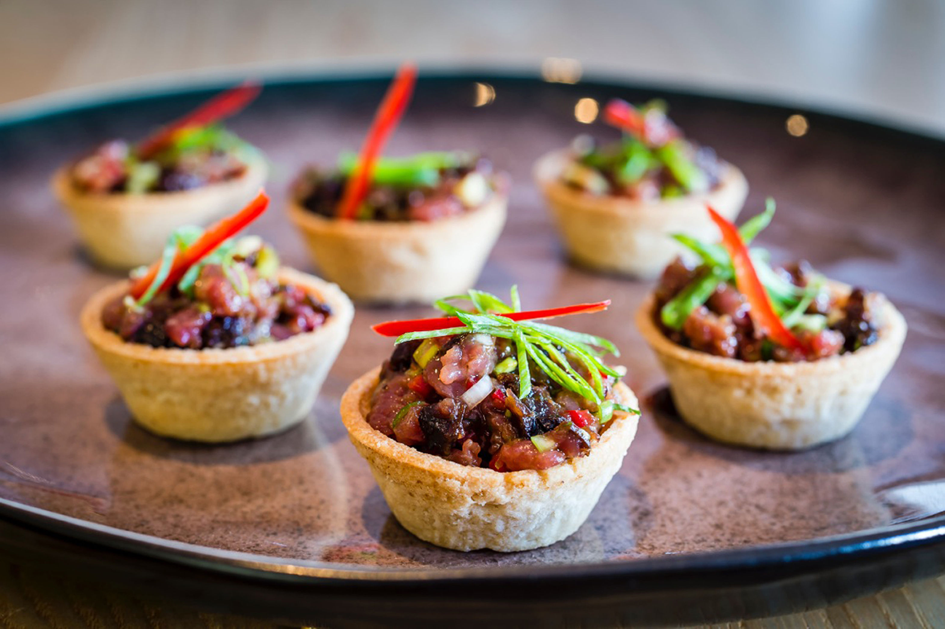 California Prune And Duck Tartare Tartlets.