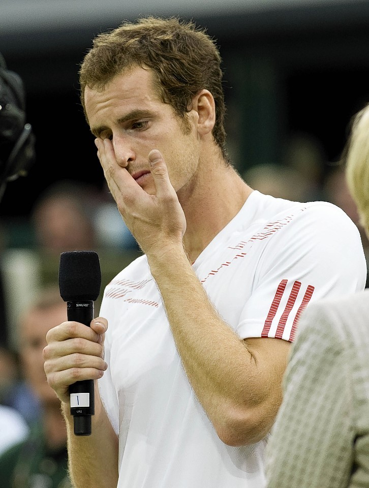 An emotional Andy Murray after Federer defeated him in the 2012 final 