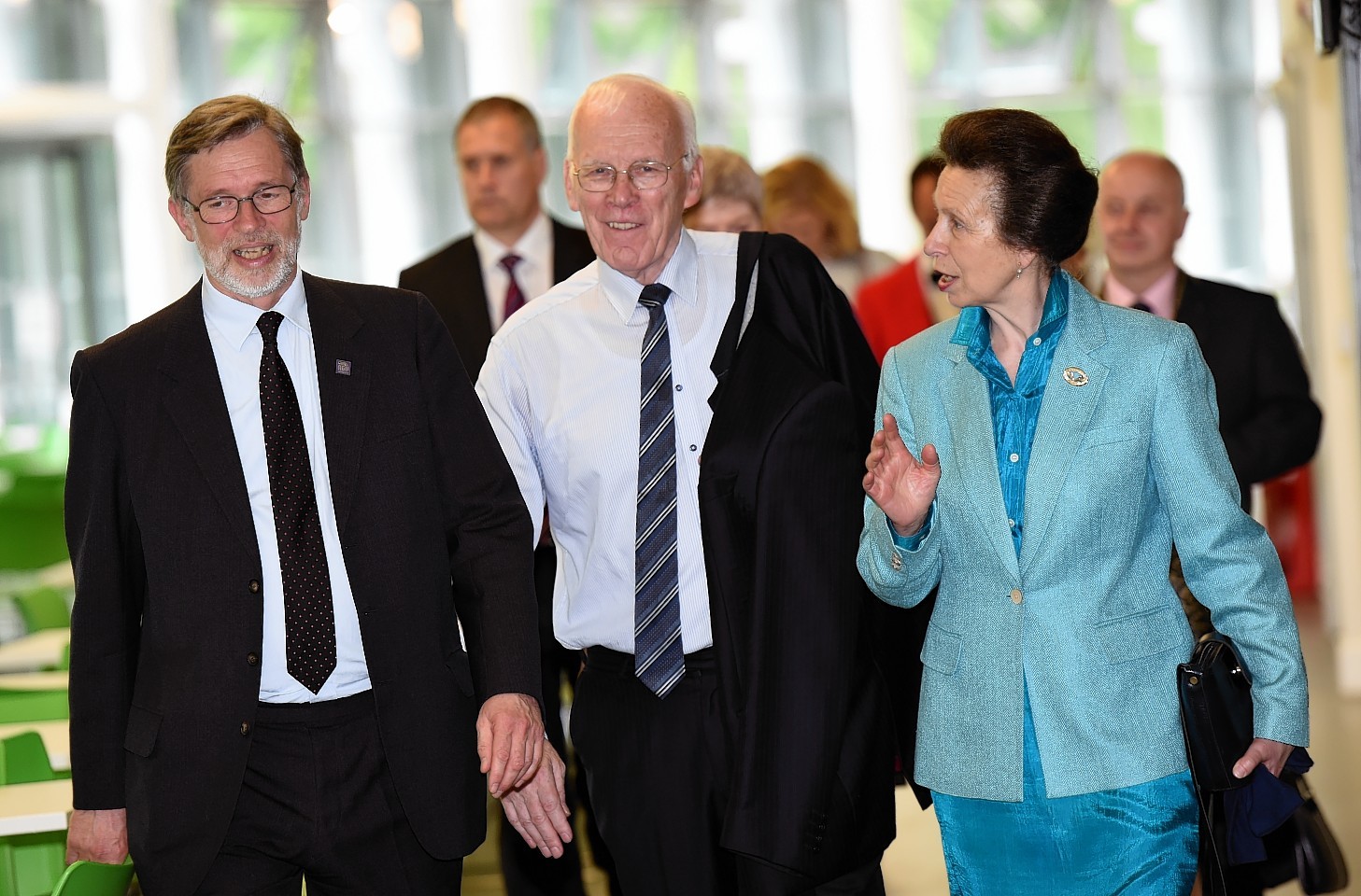 Princess Anne with Prof Ferdinand von Prondzynski and Sir Ian Wood.  Picture by Kami Thomson