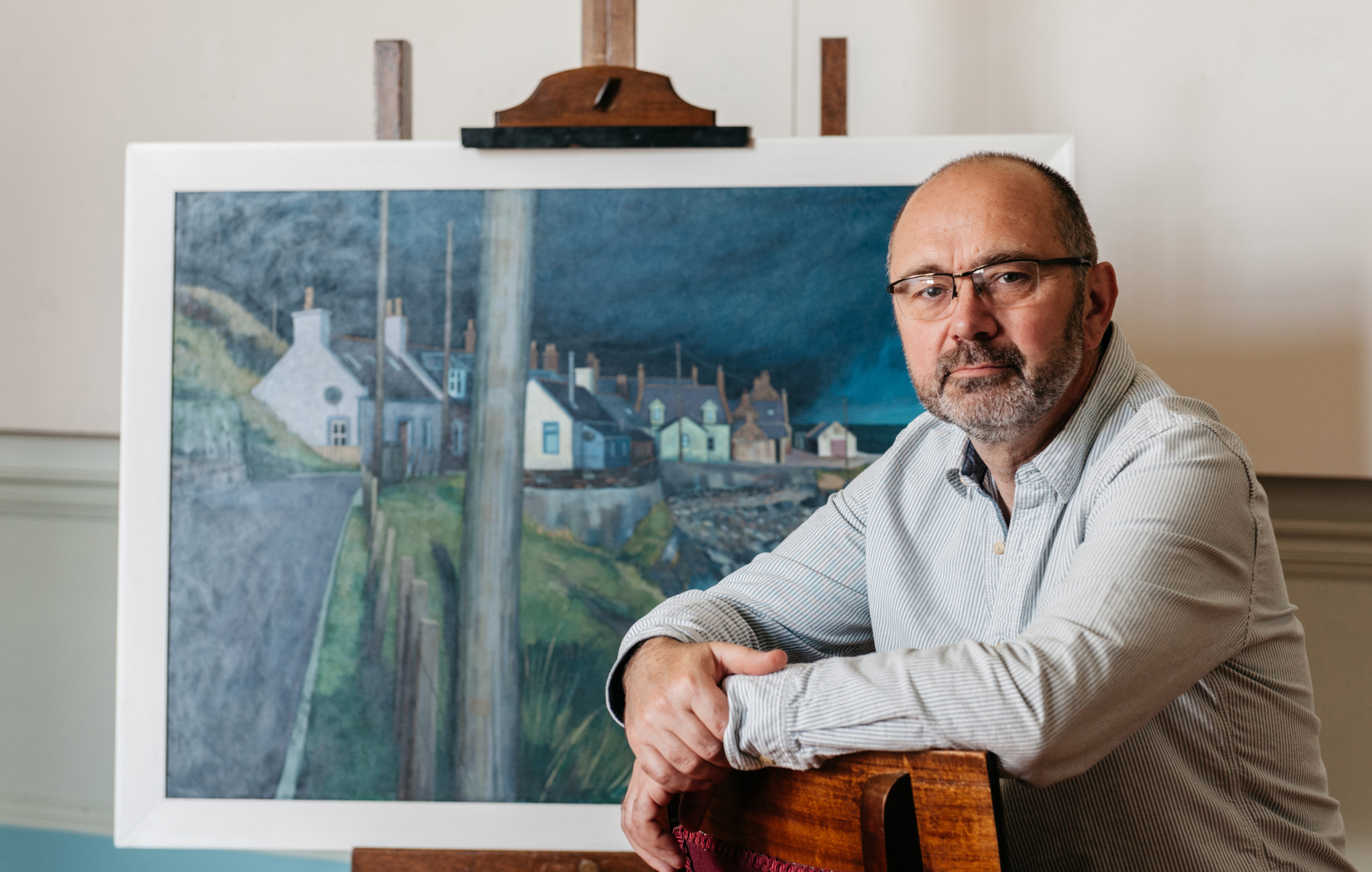 Artist Bryan Angus at Duff house ahead of his exhibtion.  8th July 2015.  Image by Donna Murray Photography