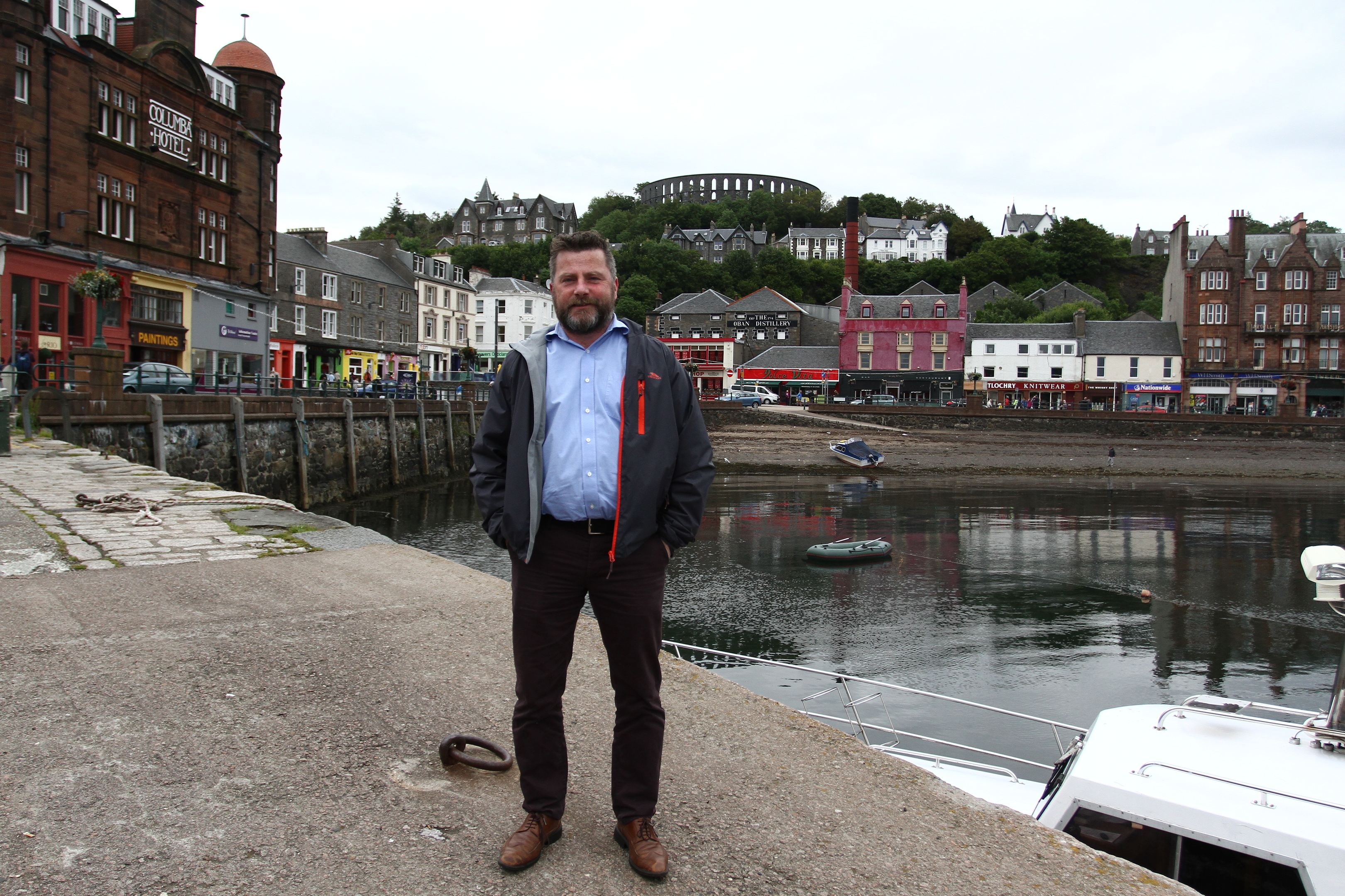 Derek Connery new Bid4oban manager on the North Pier Oban picture kevin mcglynn