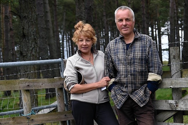 Trudi and Andy Philip beside one of the former access paths to Rhynagoup Woods