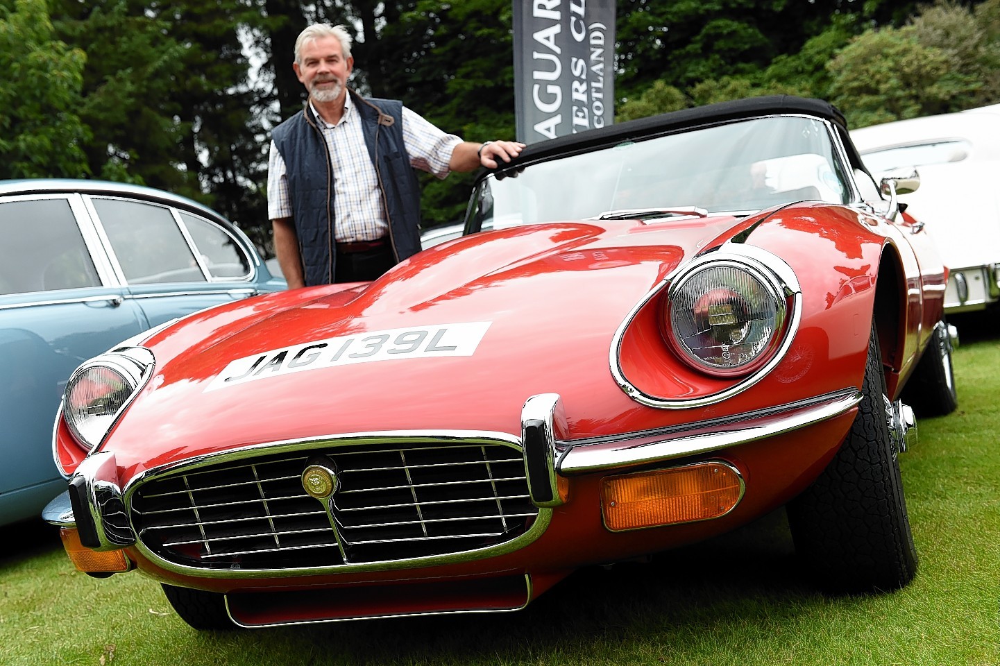 The Jaguar Enthusiasts Club, Grampian Region, Annual Gathering at Drum Castle, Drumoak, Aberdeenshire.     
Pictured - Tom Taylor with his Jaguar series 3 E-type V12. Picture by Kami Thomson