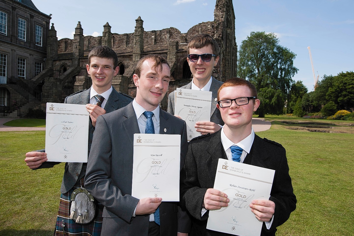 Callum Turner, Klae Russell, Christoper Winser Aguirre and ohan Stevenson-Robb with their gold Duke of Edinburgh awards