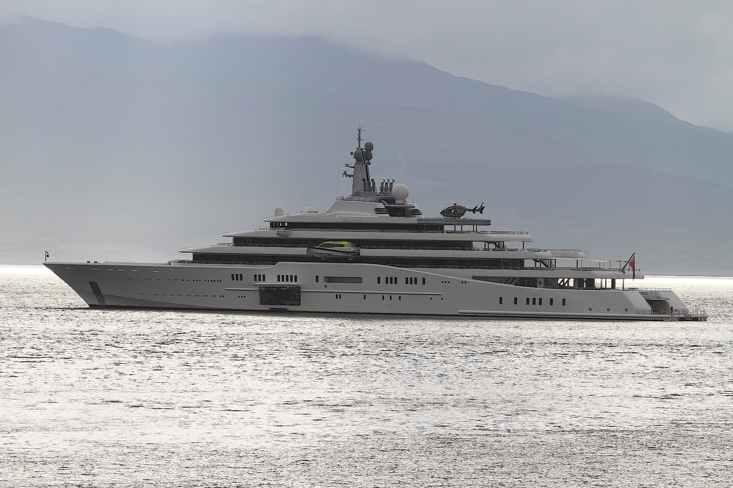 The Yacht Eclipse owned by Roman Abramovitch lies at Anchor Oban Bay