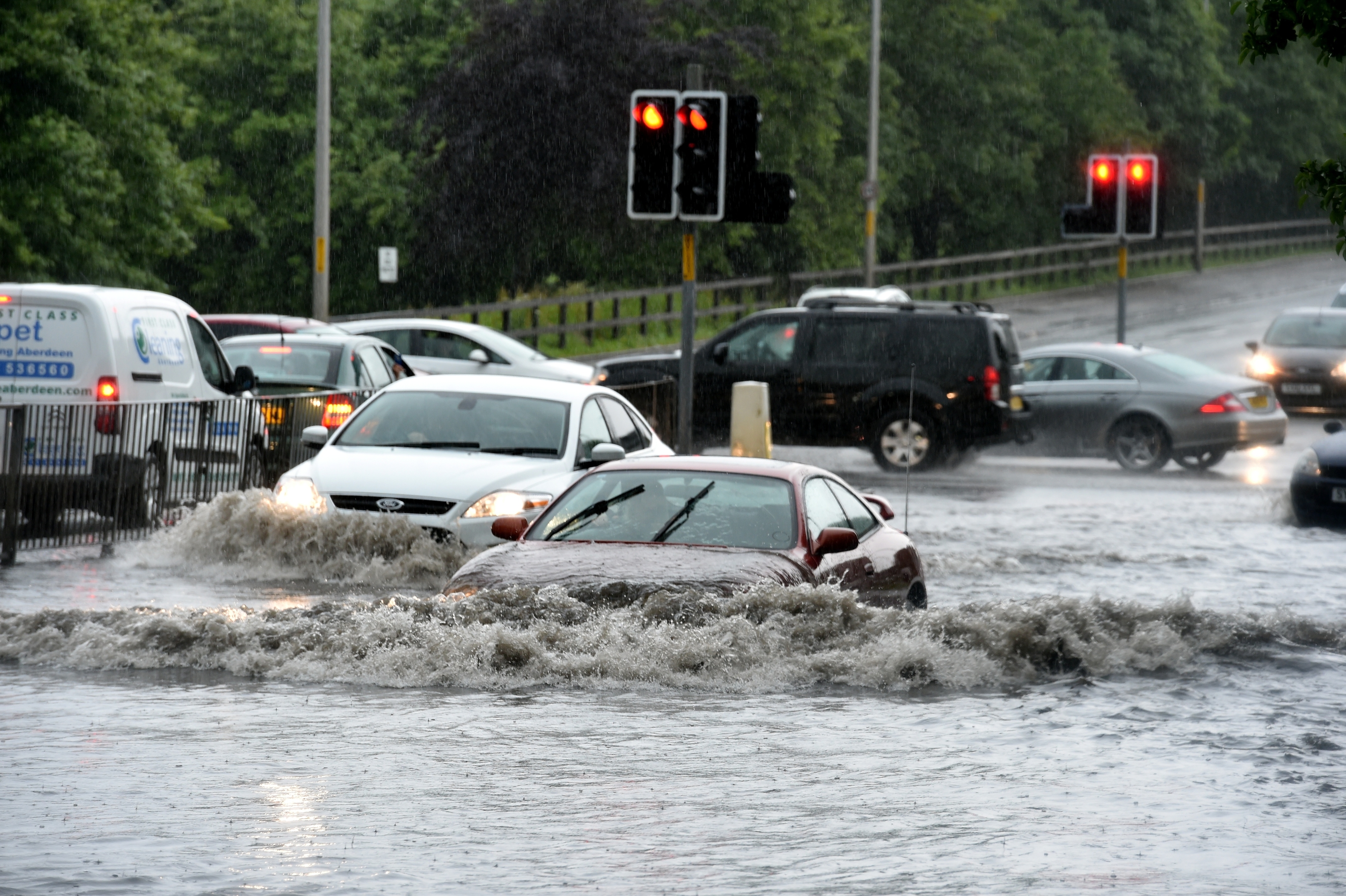 Heavy flooding in Anderson Drive. Aberdeen. Picture by Colin Rennie 