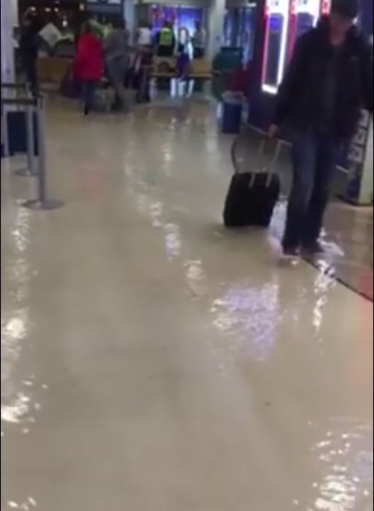 Aberdeen Airport has been flooded. Screengrab from Northsound 1 video.