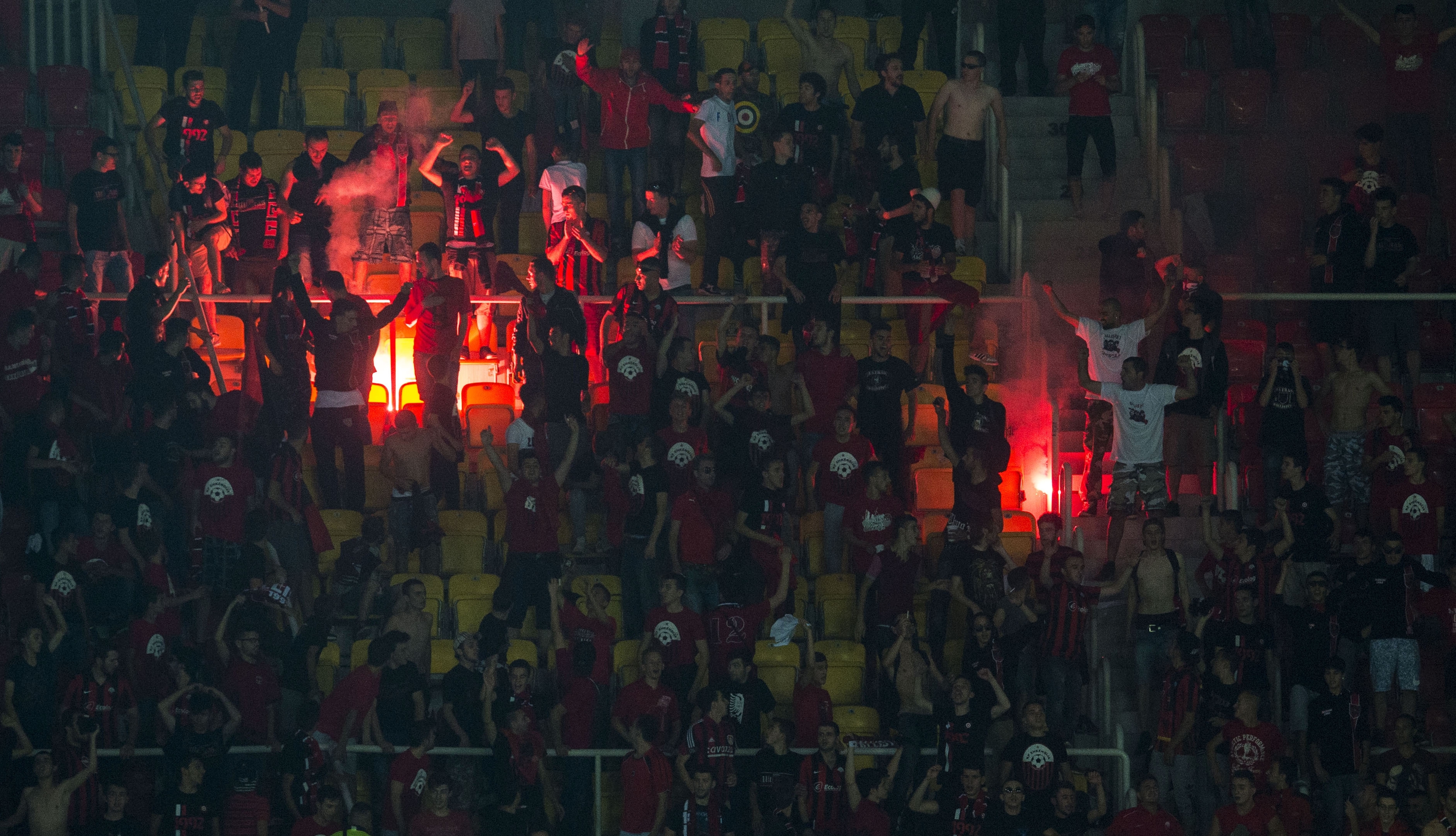 The Shkendija fans set off flares during the match