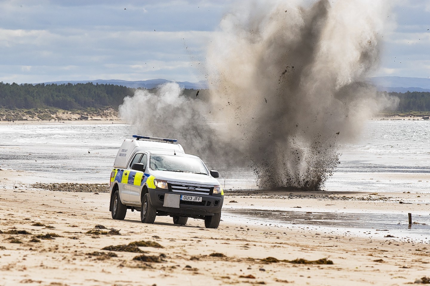 The controlled explosion on Burghead beach
