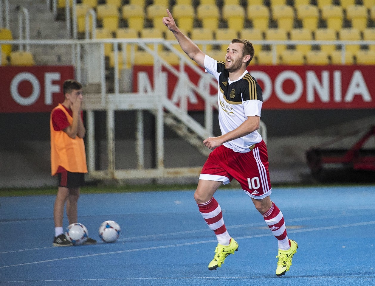 Niall McGinn celebrates scoring in a Europa League qualifier in Macedonia last year.