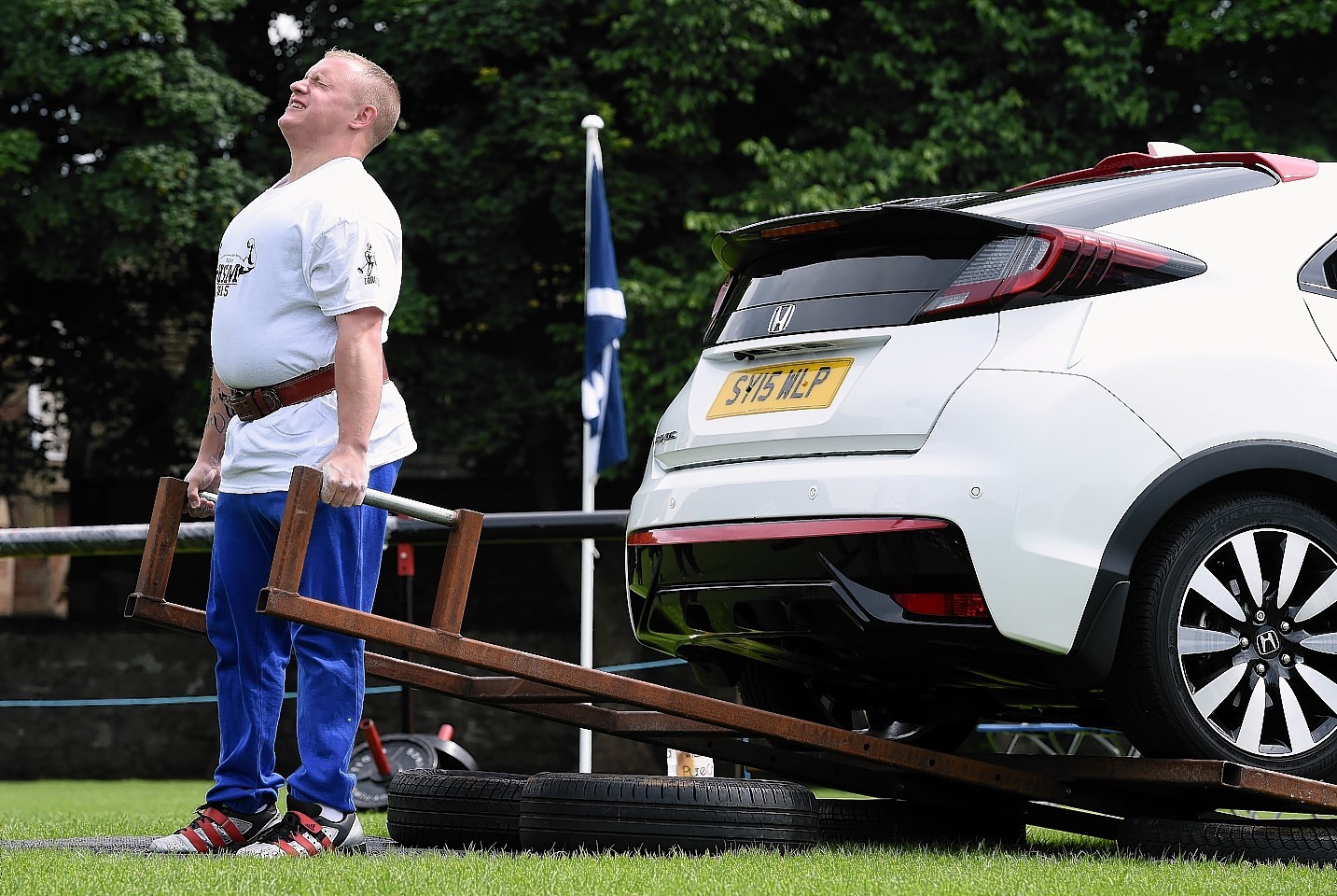 The Highland Strongman competition was held yesterday (Sun) in the Northern Meeting Park, Inverness. Dave Notman in action with the car lift.