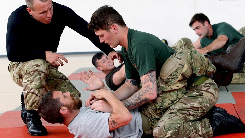 Actor Tom Hardy during a visit to RM Condor in Arbroath, Scotland (LA Phot Pepe Hogan/MoD/Crown Copyright/PA)