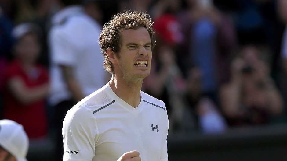 Andy Murray celebrates on Centre Court