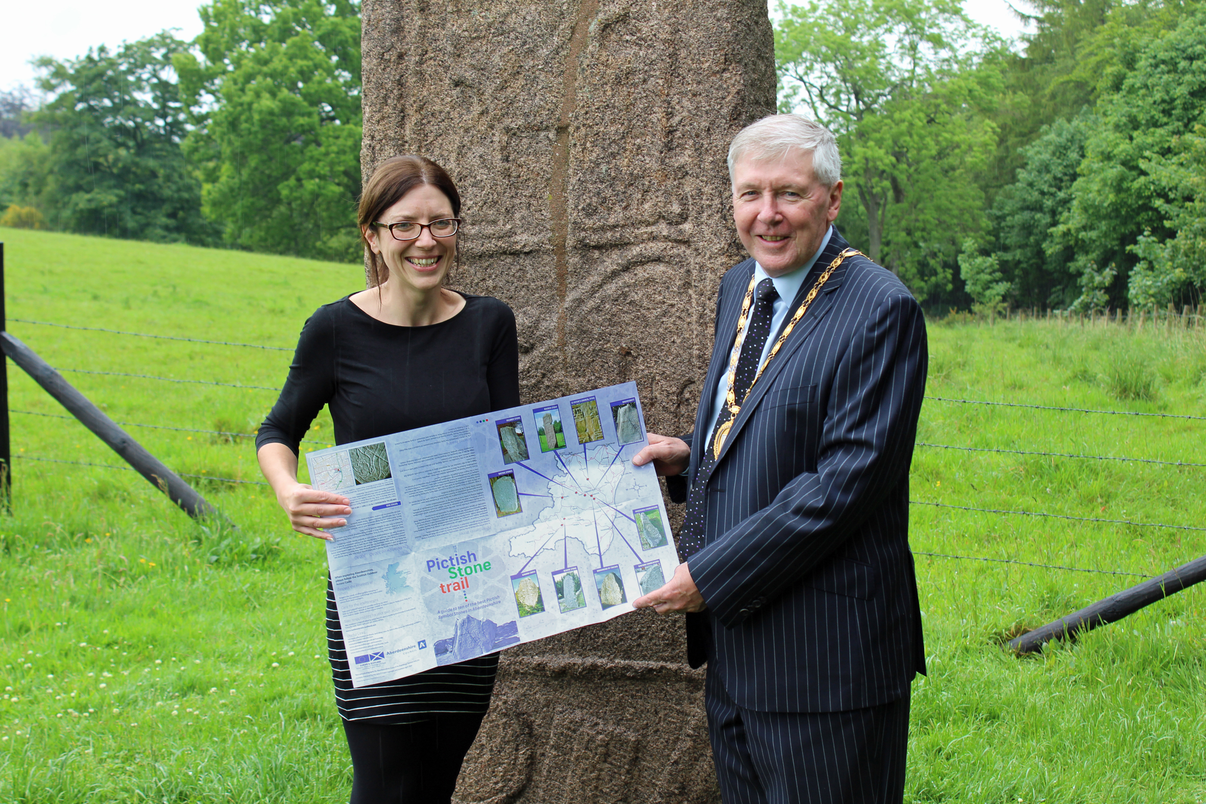 The Pictish Stone Trail is a guide to 10 of the best local sites and was launched at the Maiden Stone, near Inverurie by Provost of Aberdeenshire Hamish Vernal and council archaeologist Claire Herbert.