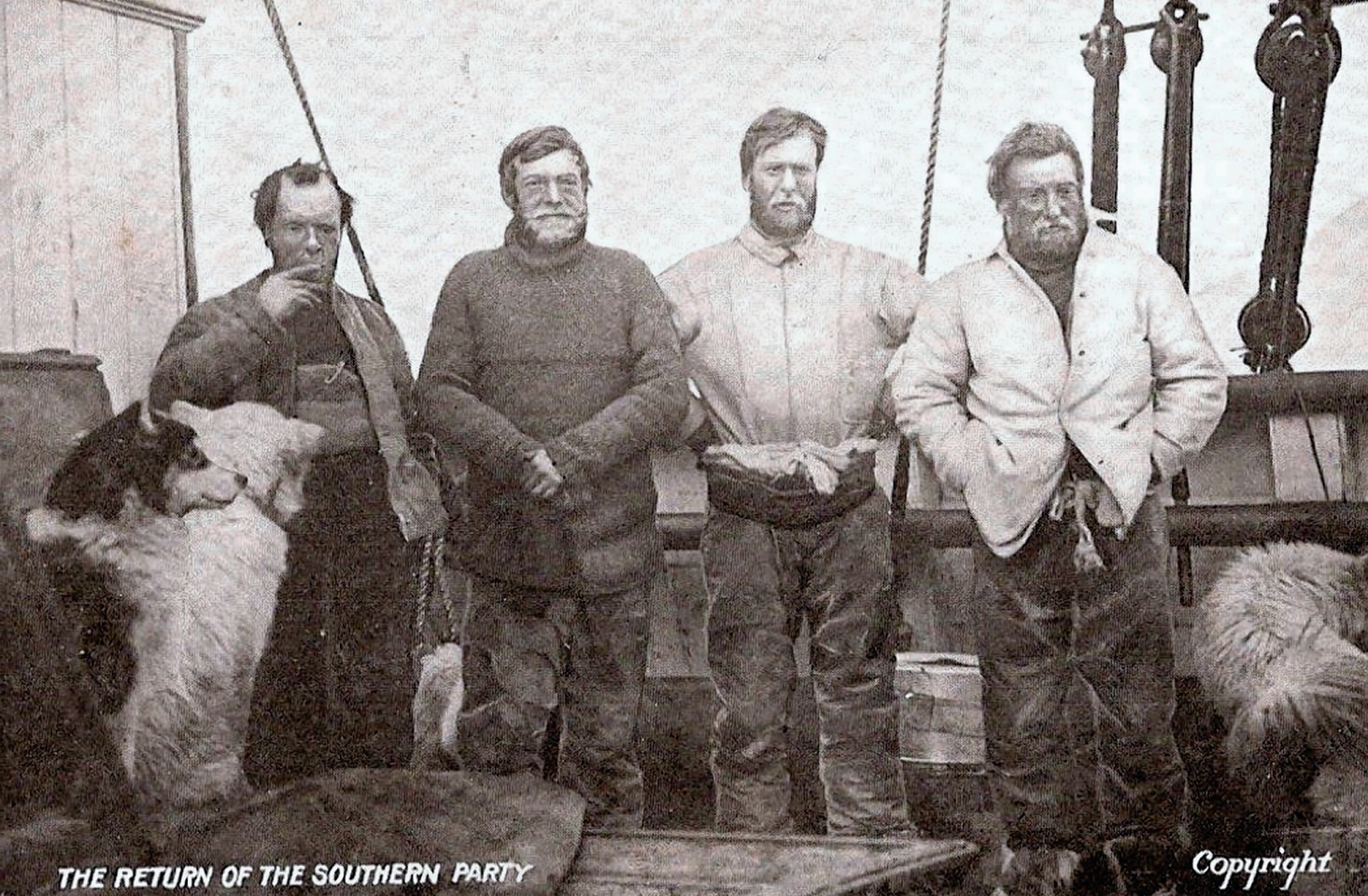 Undated Shackleton Foundation handout photo showing Sir Ernest Shackleton's South Pole expedition team, left to right, Frank Wild, Sir Ernest Shackleton, Eric Marshall and Jameson Boyd-Adams. PRESS ASSOCIATION Photo. 