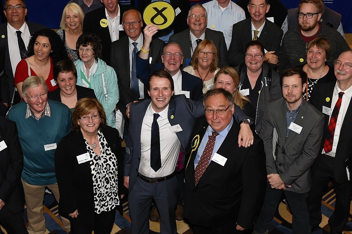 Stephen Flynn with Neil Copland when they were elected in October 2015 : front centre