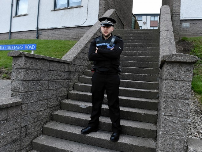 Sergeant Martyn Thomson at the steps where the OAP fell. Picture by Jim Irvine
