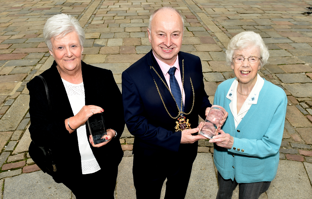 Queens Awards for Volunteering was presented by Lord Provost George Adam to Dorothy Leith (left) and Elma Gauld
