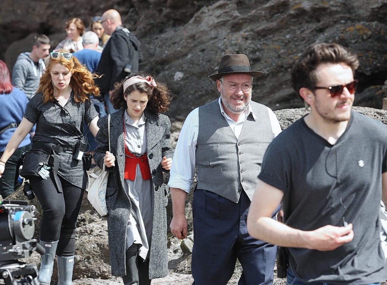 Pictures of the beginning of filming of Whisky Galore  at Portsoy