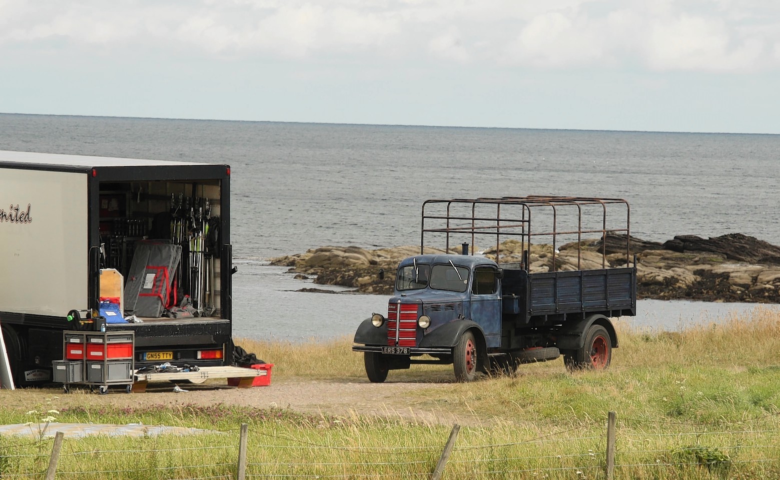 Pictures of the beginning of filming of Whisky Galore  at Portsoy