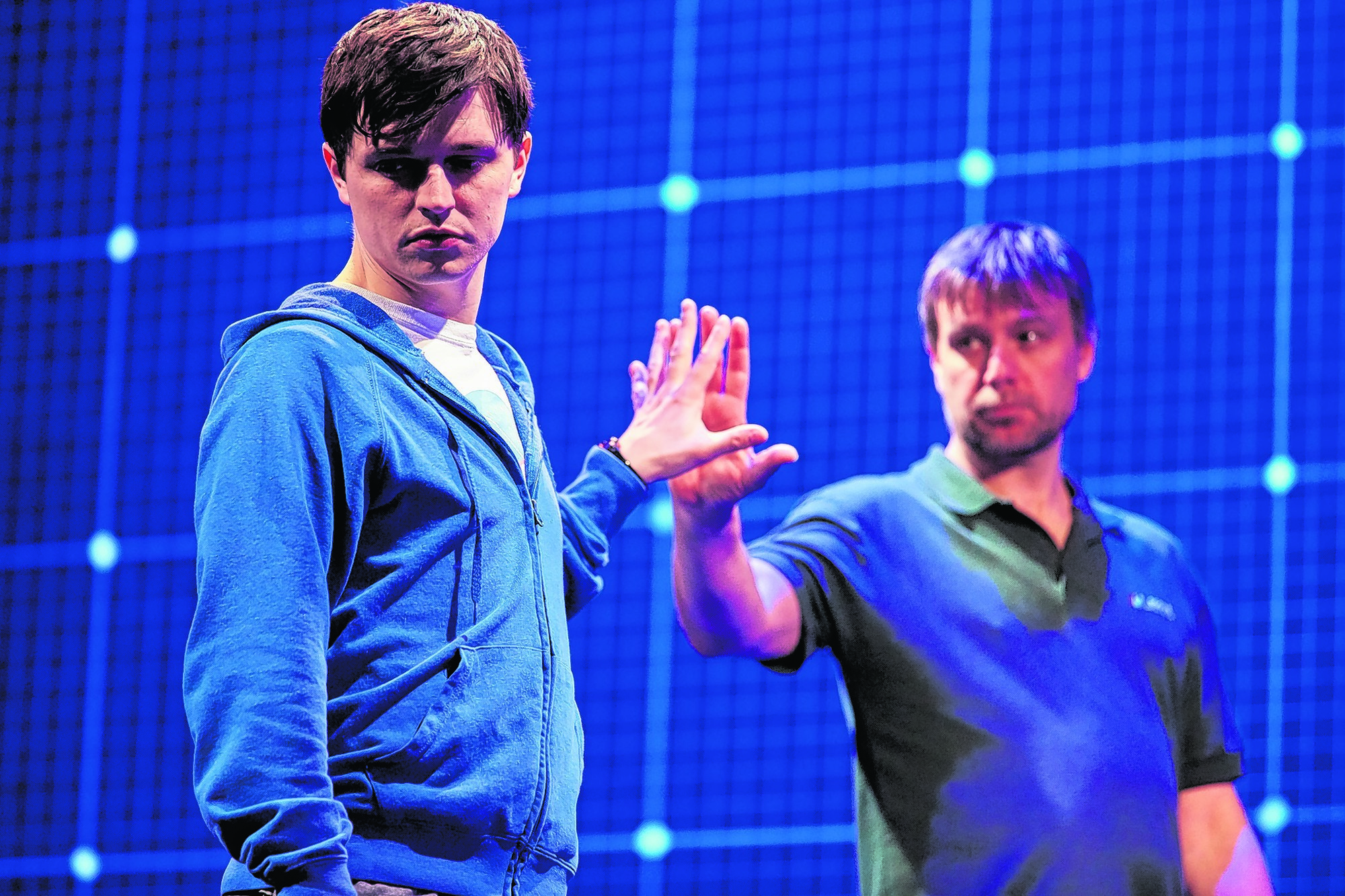 Joshua Jenkins as Christopher and Stuart Laing as Ed in The Curious Incident of the Dog in the Night-Time. Photo: Brinkhoff Moegenburg