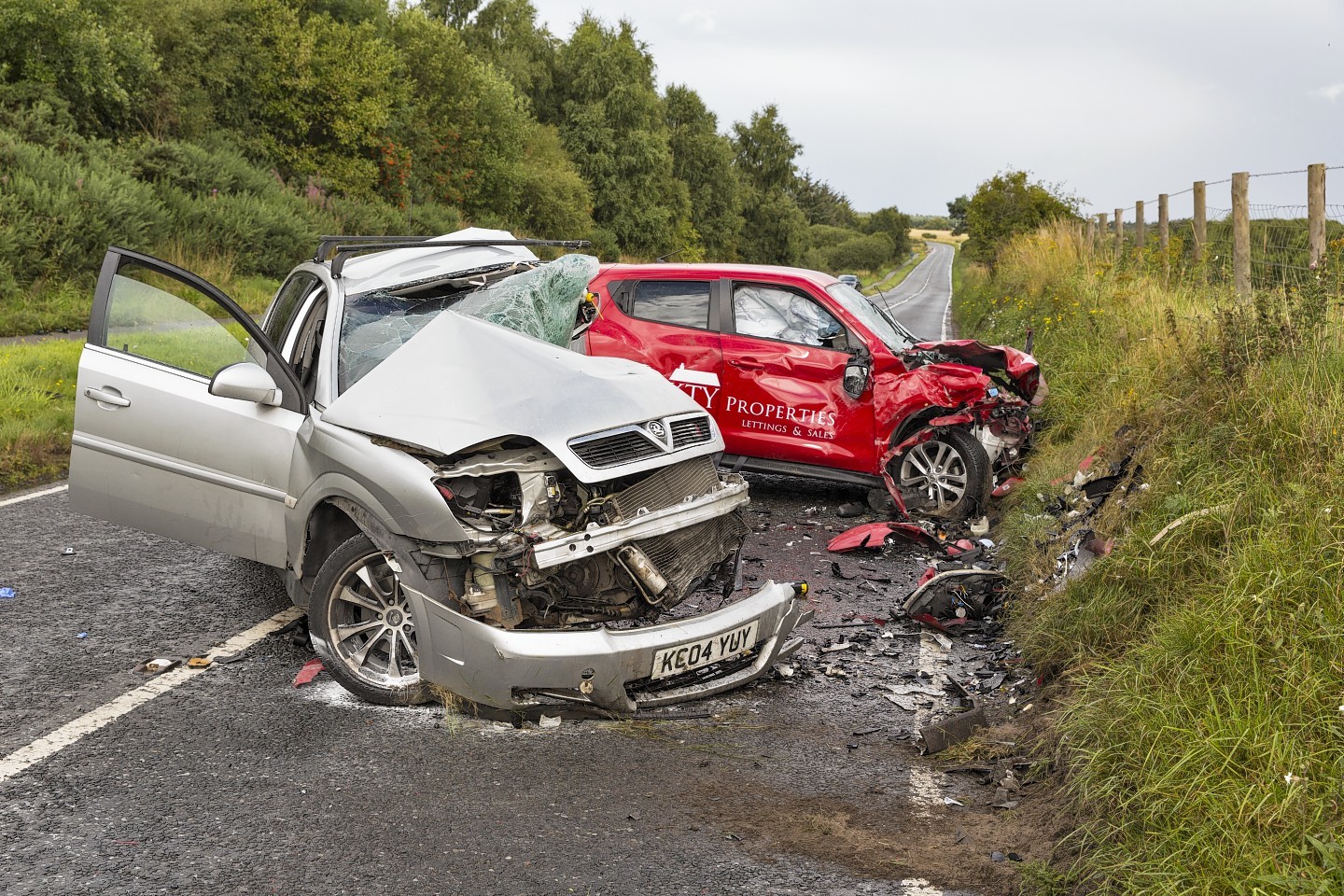 The silver Vauxhall Signum and red Nissan Juke involved in the crash