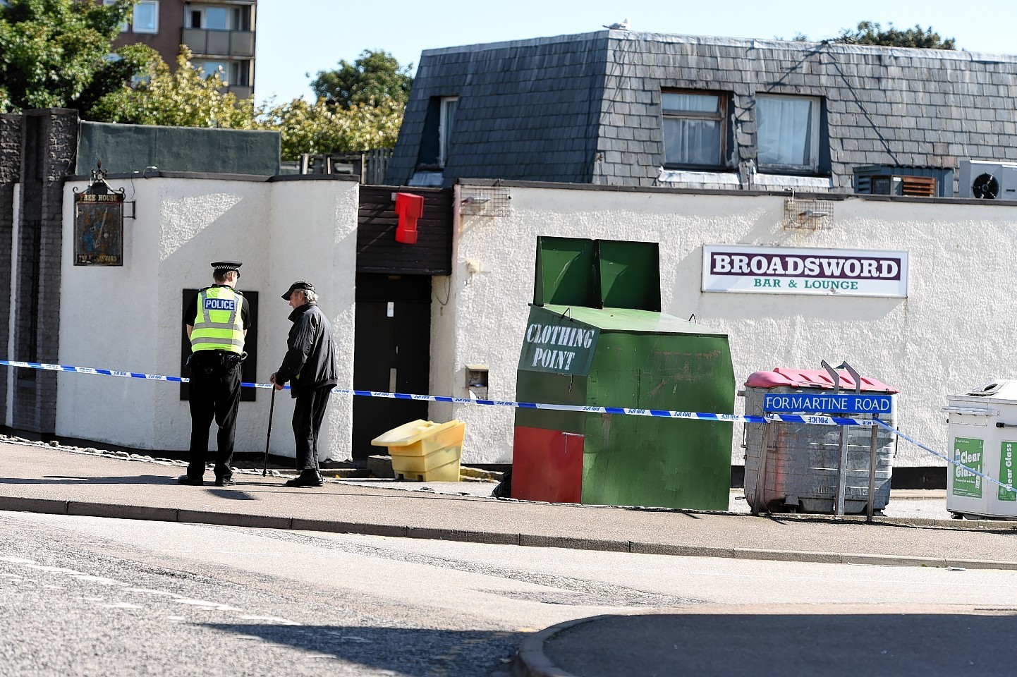 Police outside the Broadsword Bar on Hayton Road, Aberdeen