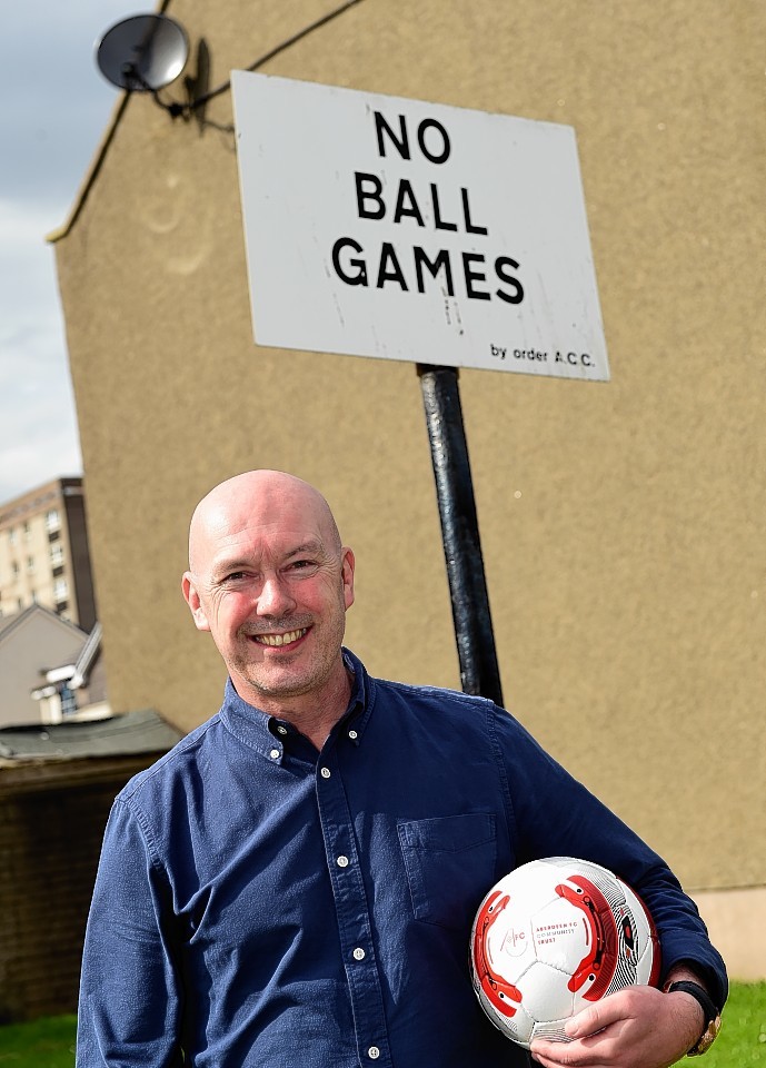 Chief Executive of the Aberdeen Football Club Community Trust Ally Prockter is backing Aberdeen city's decision to take down all the No Ball Games signs.     Picture by Kami Thomson  