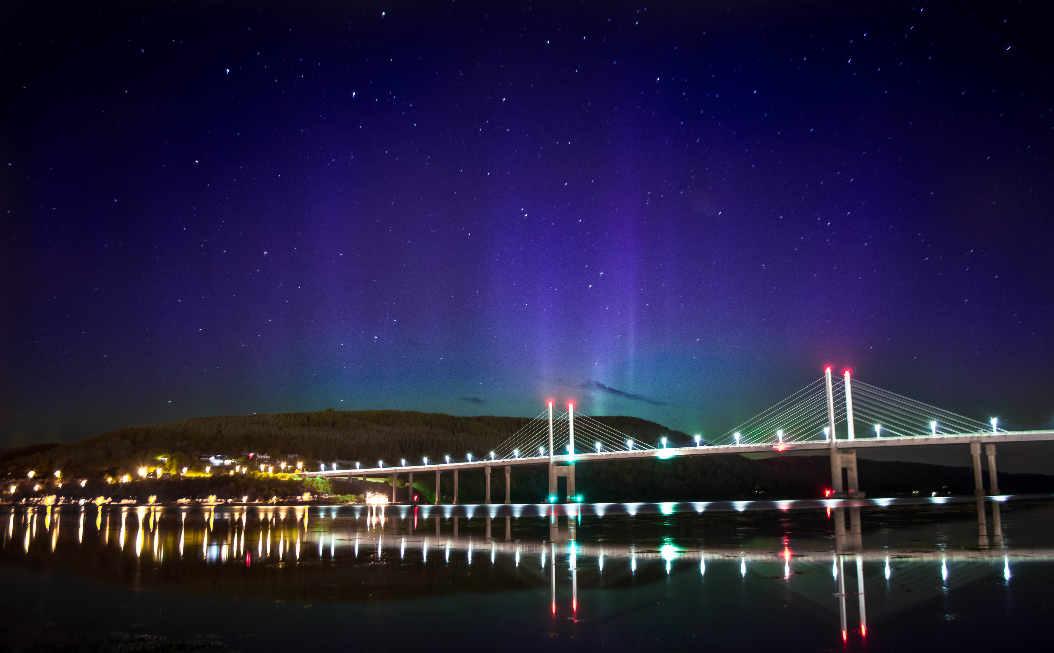 The northern lights over the Kessock Bridge