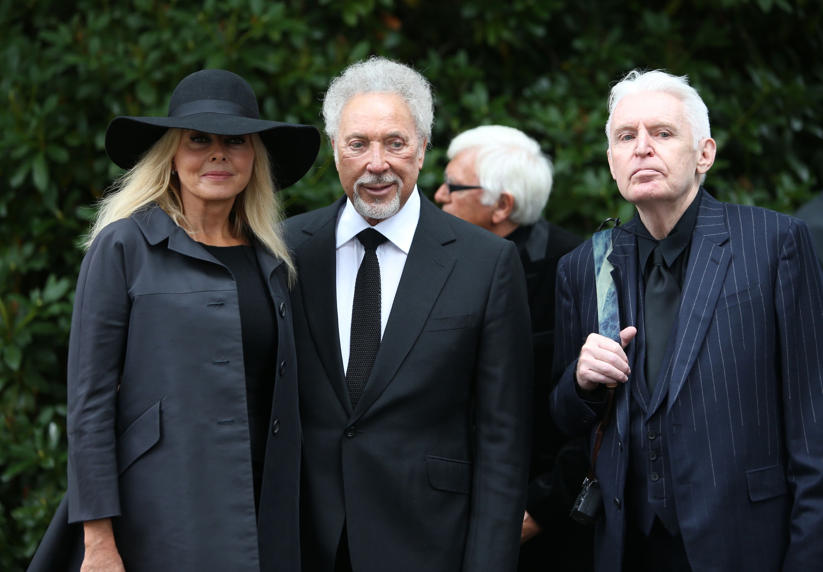 (left to right) Carol Vordeman, Sir Tom Jones and Mike McCartney arrives for the funeral of Cilla Black at St Mary's Church in Woolton, Liverpool. 