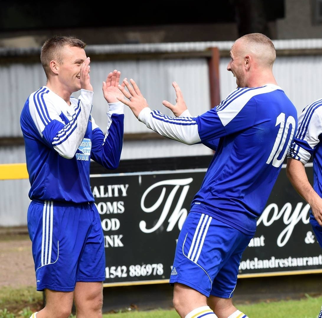 Cove's Jamie Watt celebrates after scoring against Huntly in the second half at Christie Park, Huntly. 
Picture by Kevin Emslie.