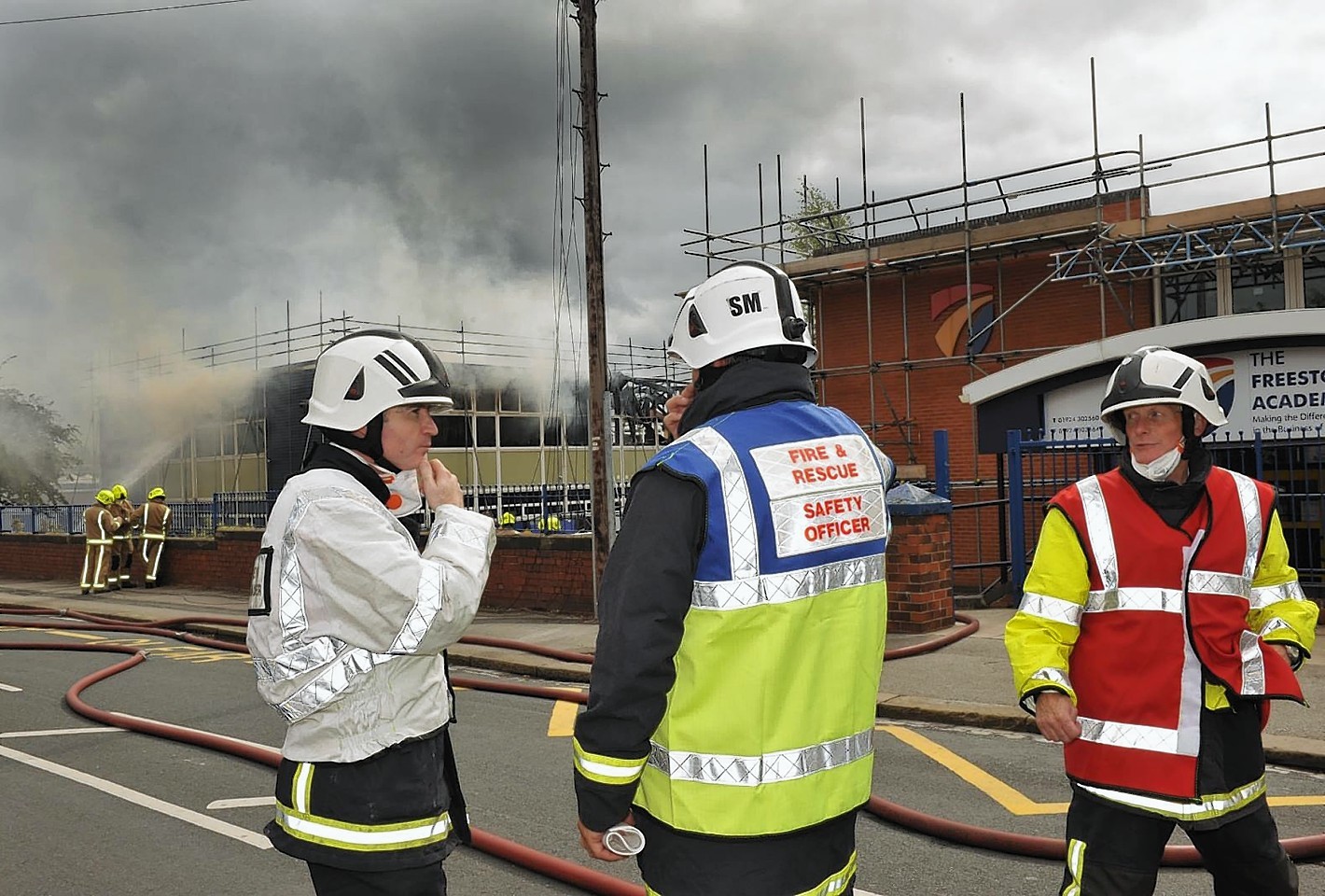 Firefighters tackle the fire at The Freeston Academy 