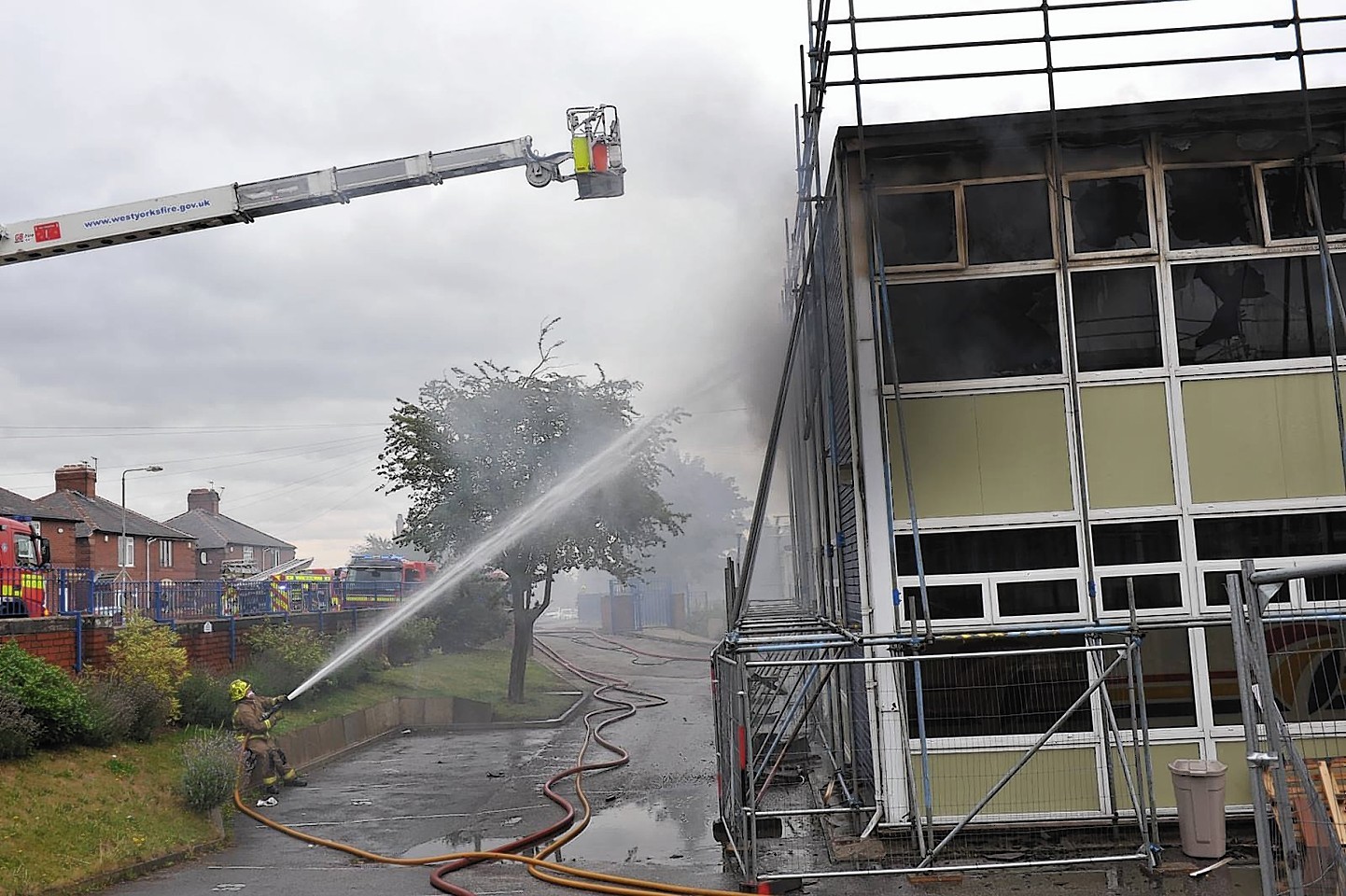 Firefighters tackle the fire at The Freeston Academy 
