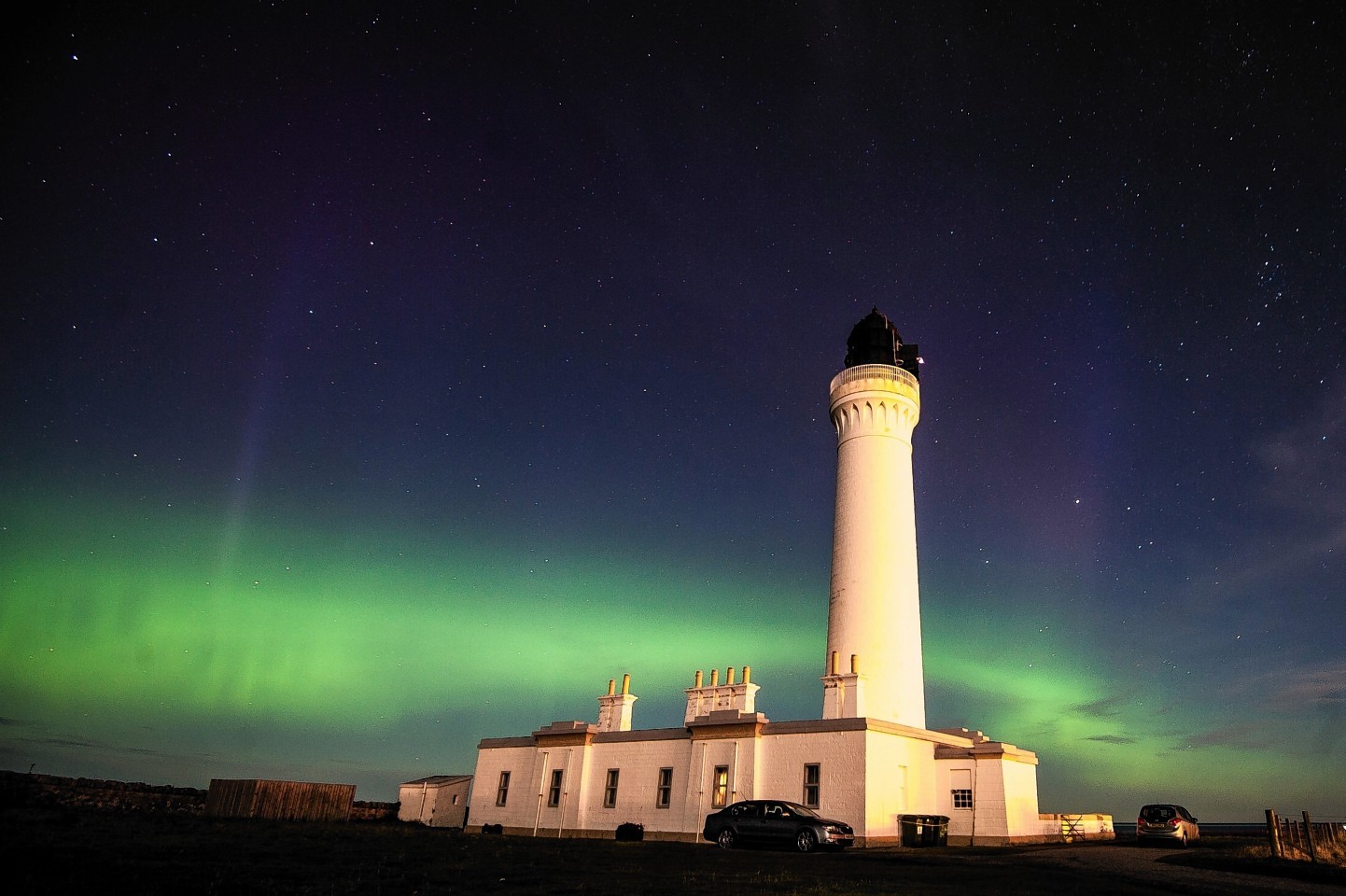 The Northern Lights, seen here lighting up the sky over Lossiemouth, Moray
