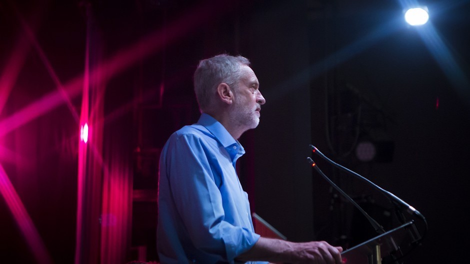 Labour leadership contender Jeremy Corbyn during a campaign rally in Aberdeen