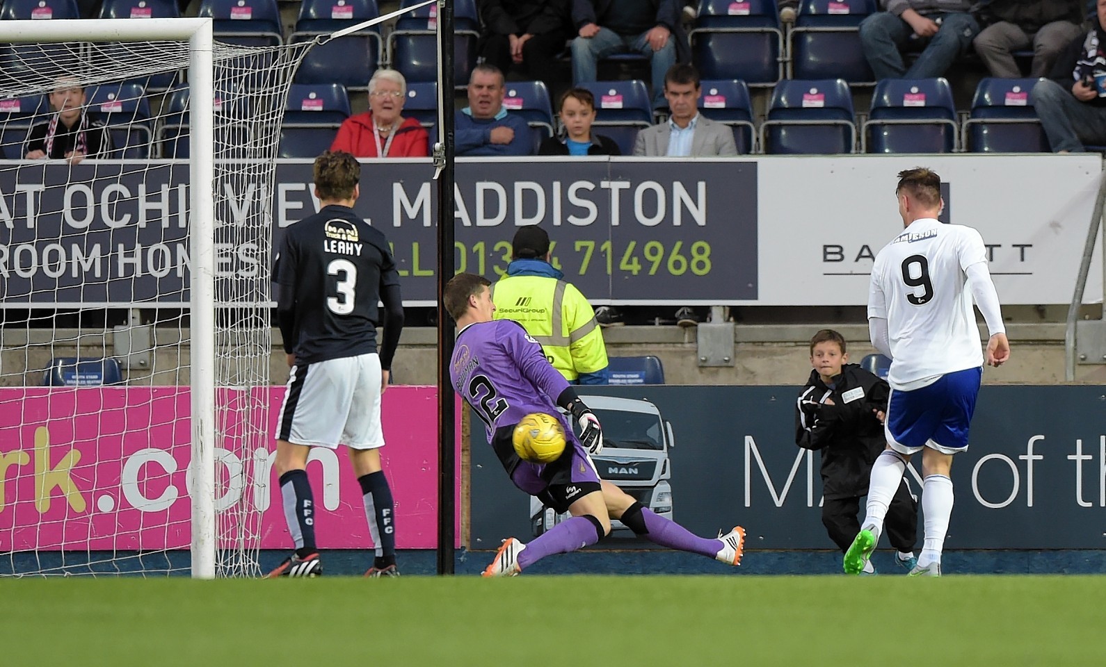 Peterhead's Rory McAllister (right) scores his hat-trick