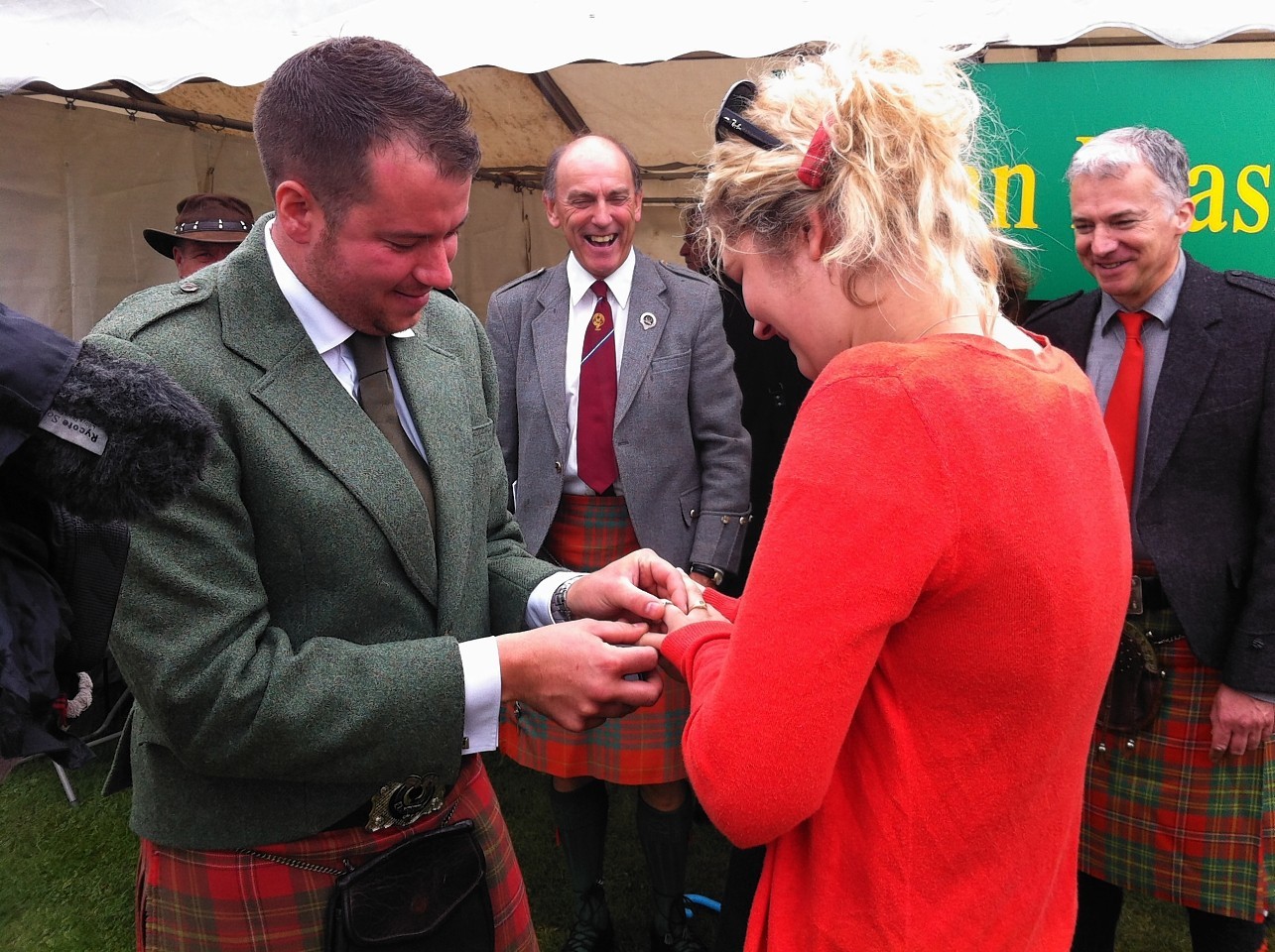 Clansman Sandy Leask proposing to Fiona Miller last year