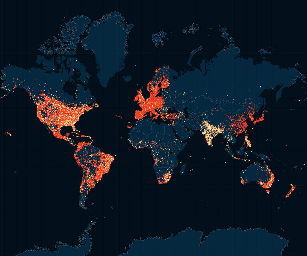 Map shows locations of users round the world. Credit: CartoDB
