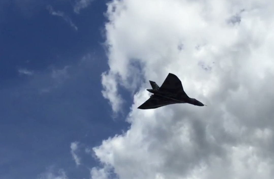 The black saucer shaped object followed the RAF Vulcan which has recently been decommissioned