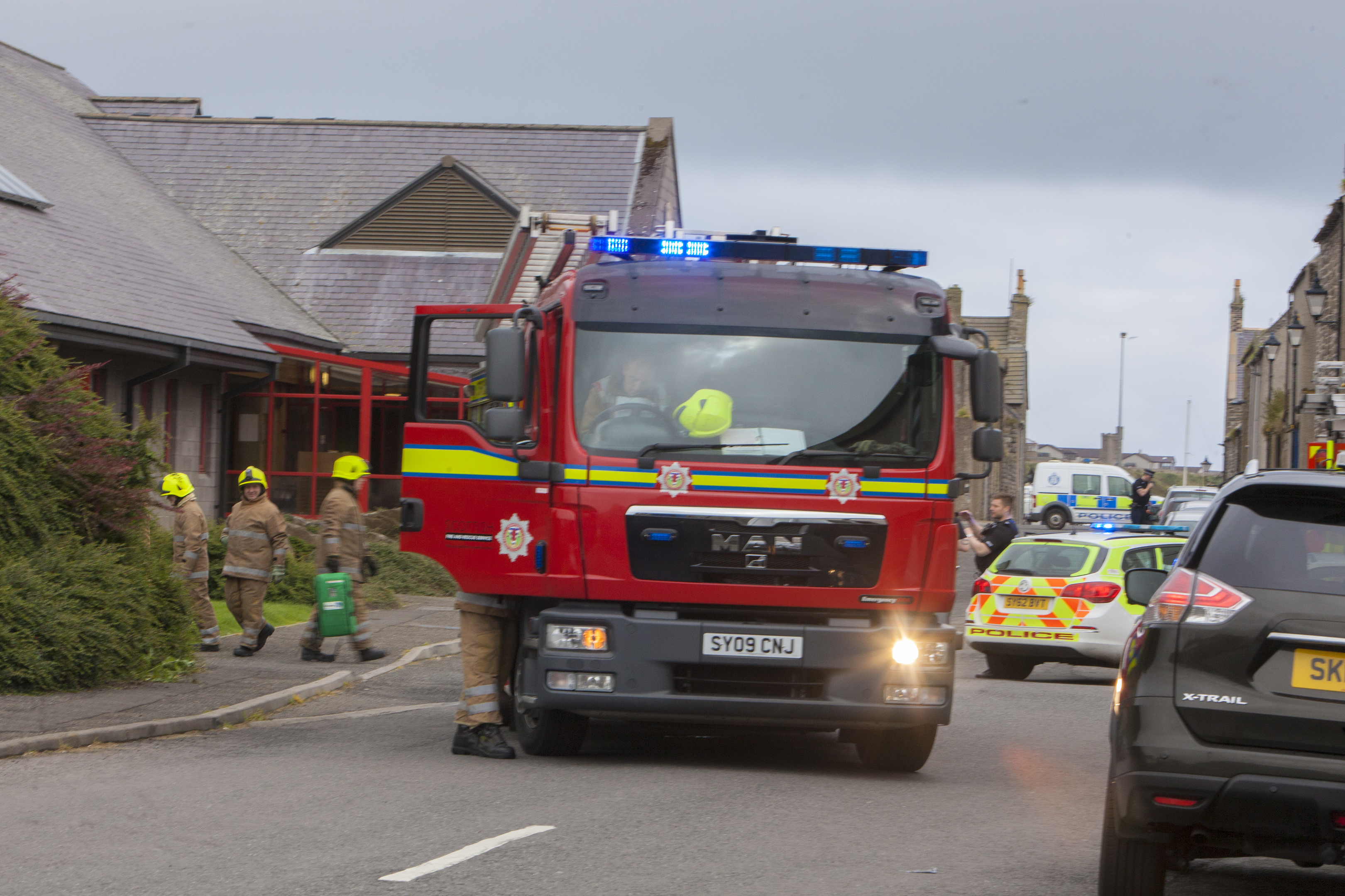 The scene at Wick Swimming Pool, where police, fire and ambulance attended following a chemical problem.