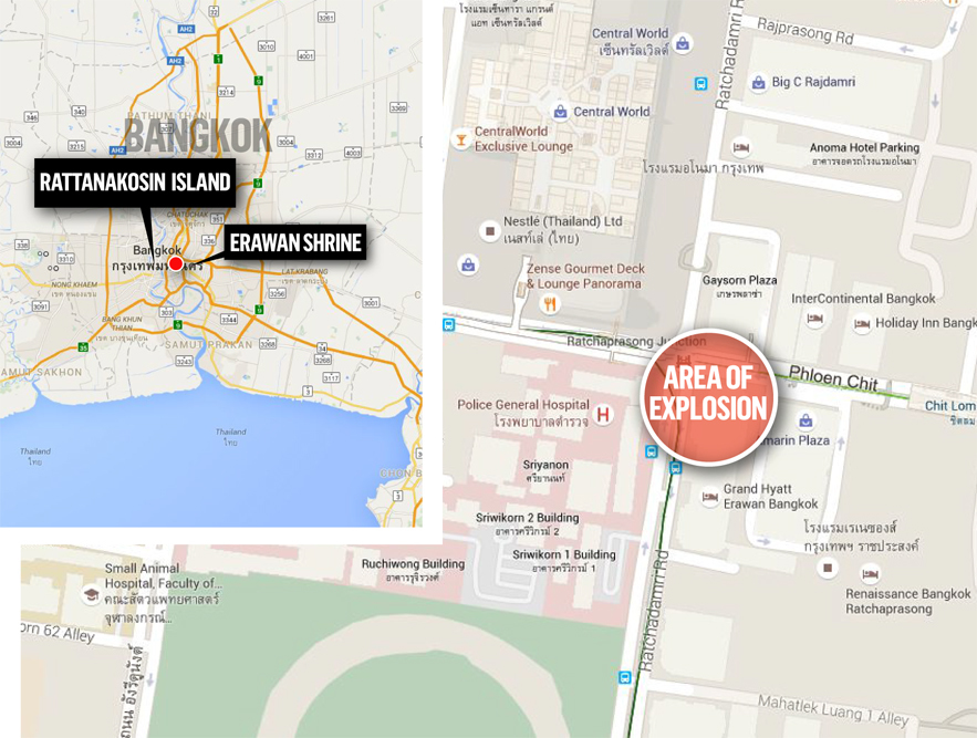 Map of Bangkok explosion