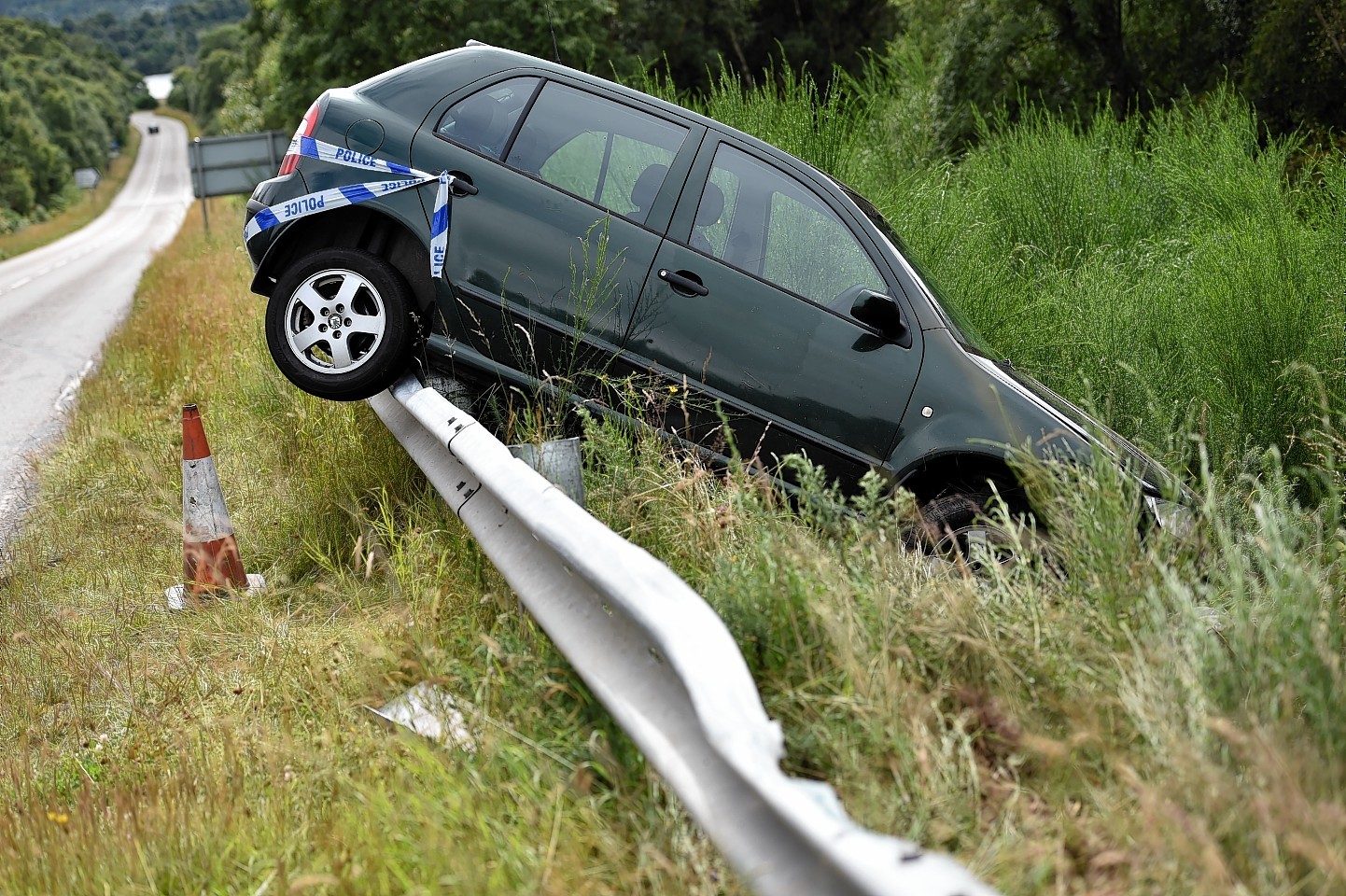 The car which crashed off the A836