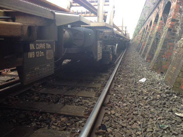 Network Rail tweeted this picture of the derailed freight train causing major disruption this morning.
