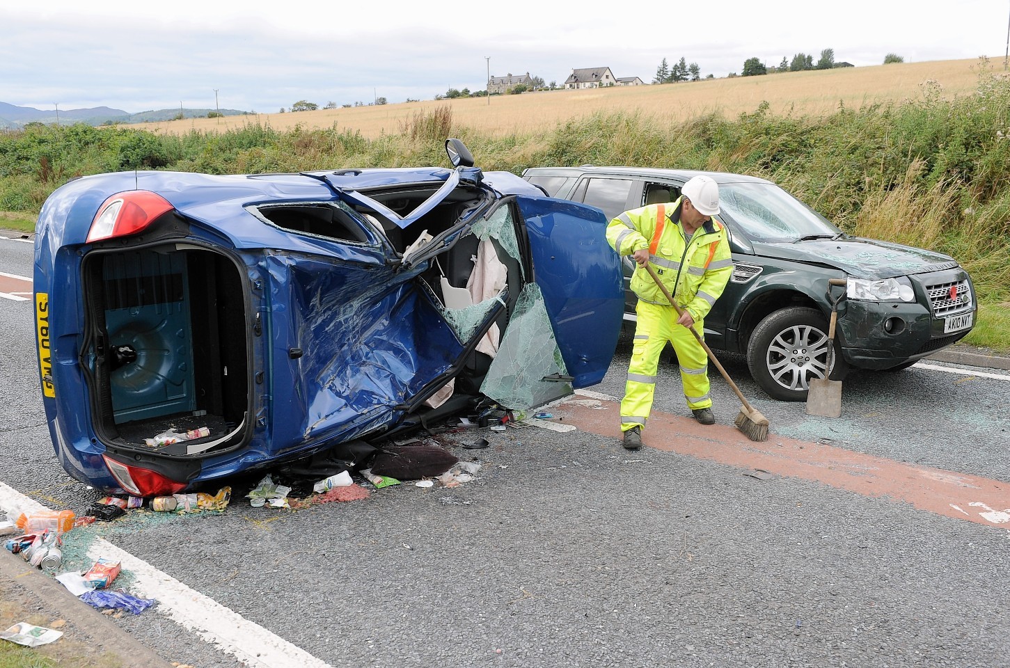 The scene of Saturday afternoon's three car crash on the A835