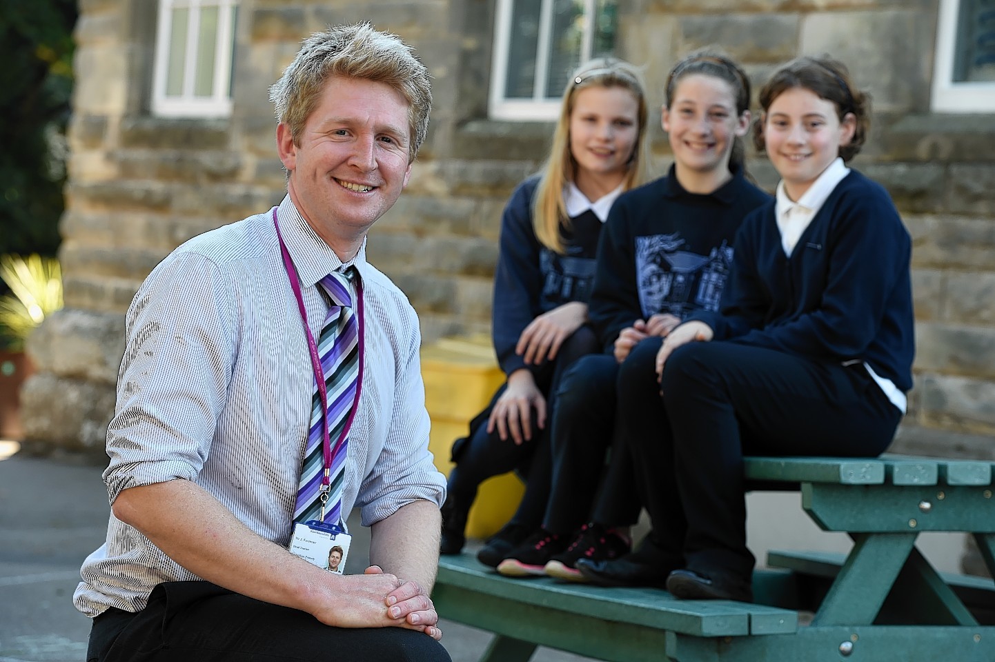 Auchenblae Primary School teacher John Forrester with pupils Millie Ptaszek, 11, Orla Hendry, 10, and Rihanna Morgan, 11.Picture by Kenny Elrick