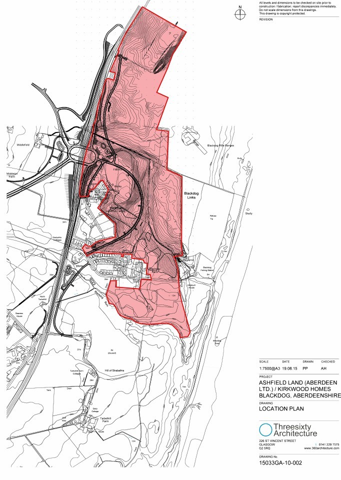 The shaded area shows the scale of the new development planned for Blackdog