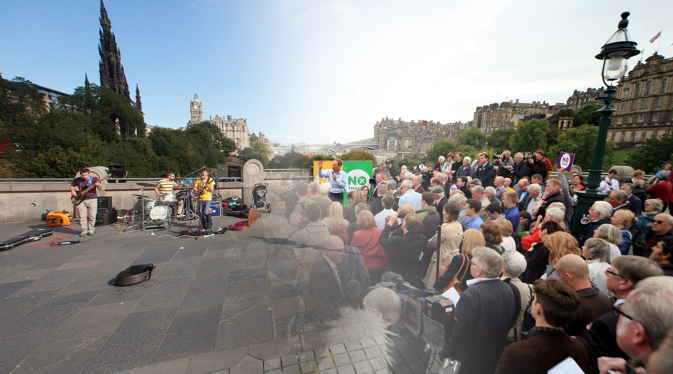 Then and now: Campaigning here on the Mound in Edinburgh last year was Jim Murphy MP during his '100 streets in 100 days'. It's been an eventful year for Mr Murphy but today all we see at the Mound is some aspiring musicians.