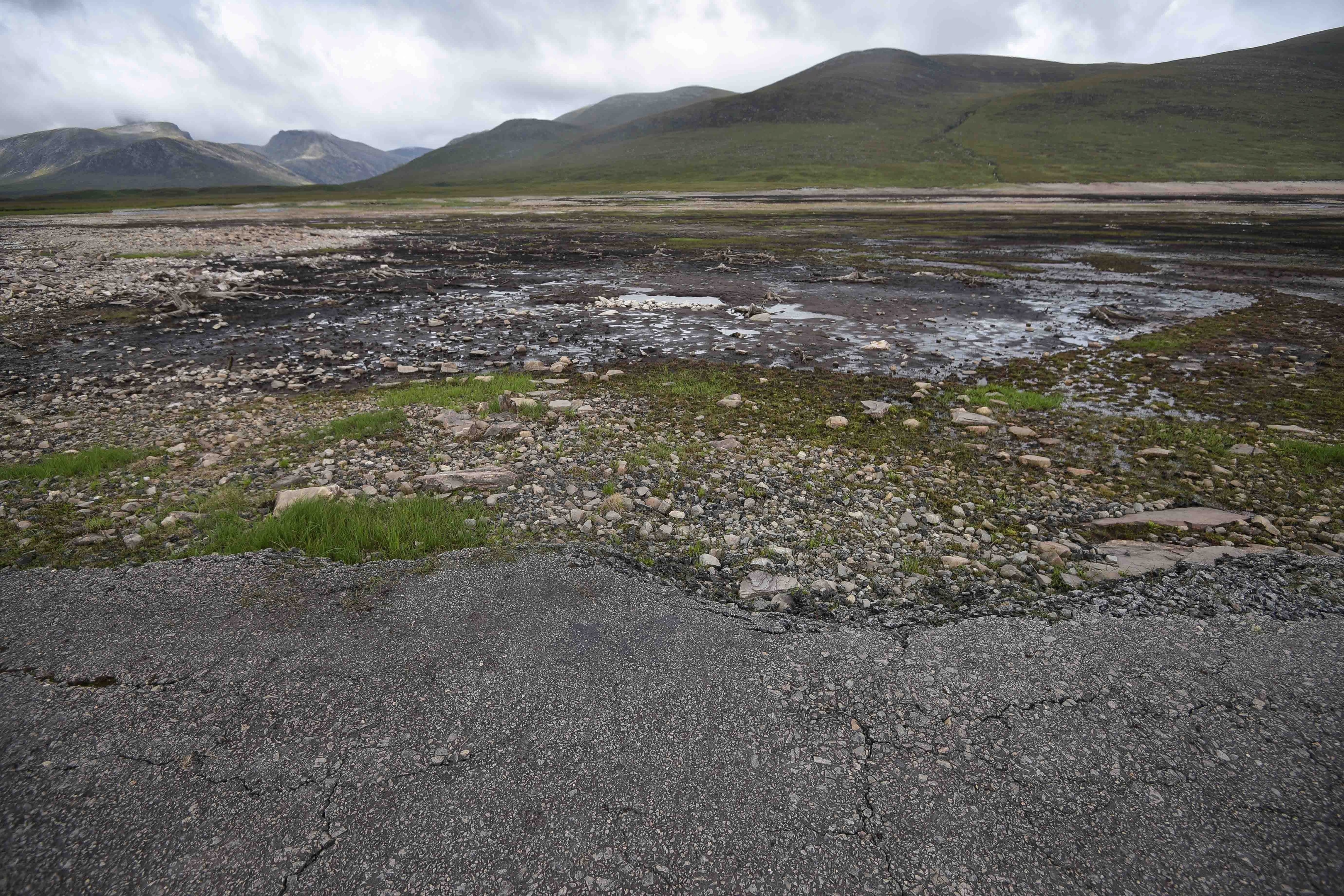 The dried out bed of Loch Glascarnoch 