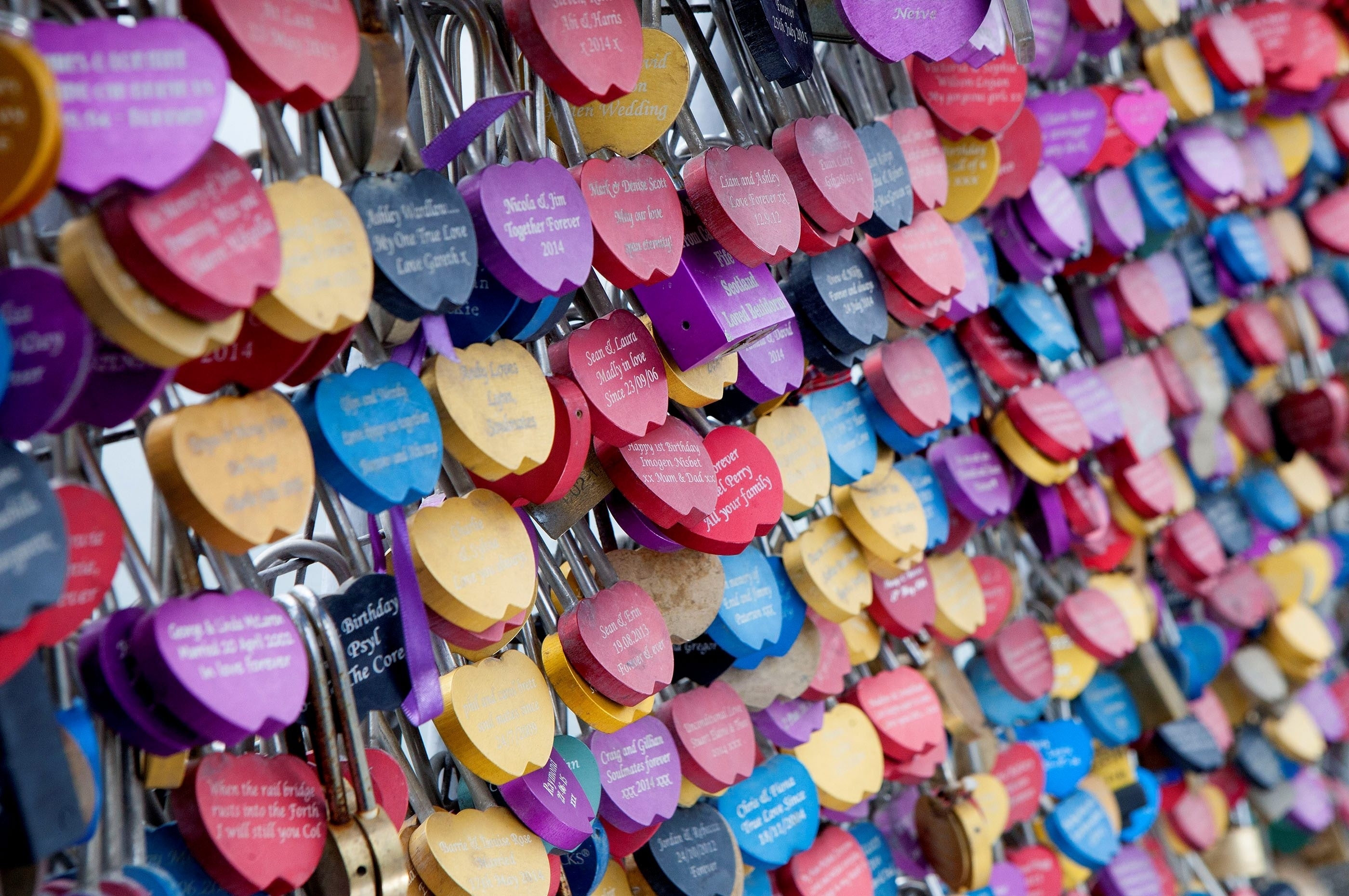 These pictures show a collection of romantic padlocks 